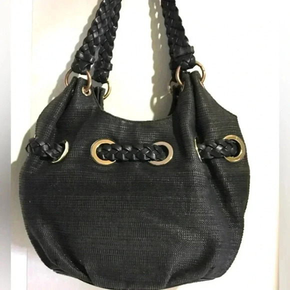 Michael kors black straw shoulder handbag with leather strap & trim - Picture 2 of 13